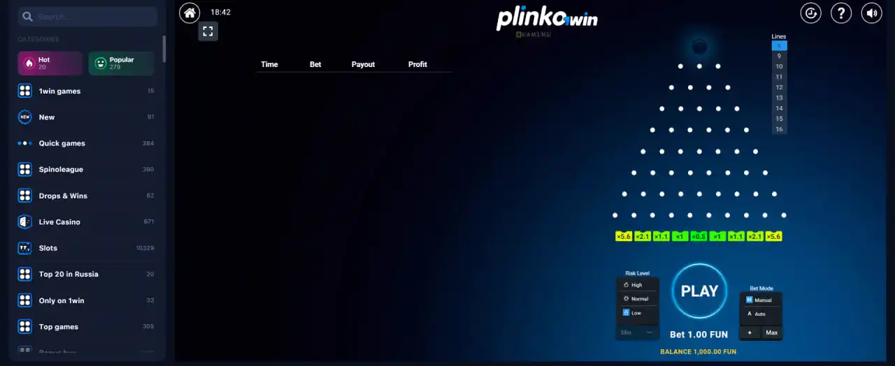 1win Plinko