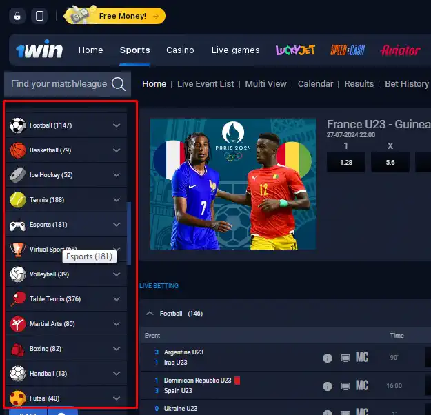 1win Most Popular Sports