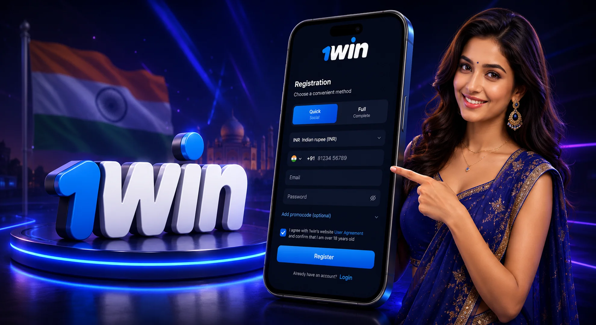 Step by step guide on how to register a new account on 1win India 2026